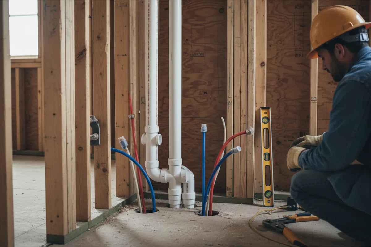 Drain and supply rough-in during Drain Cleaning in Northborough